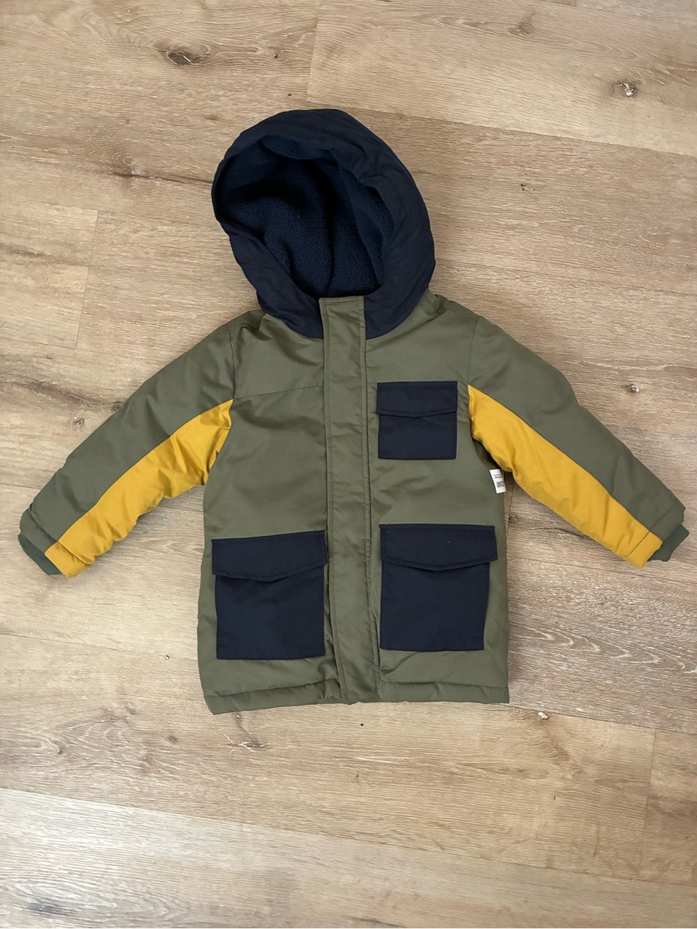 Kids Old Navy Olive Green & Mustard Hooded Puffer Jacket